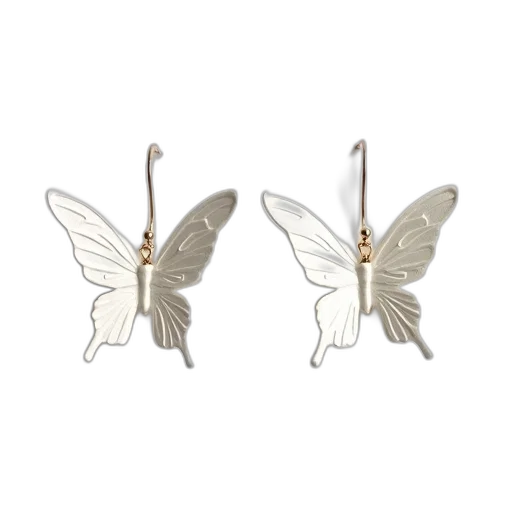 jewelry, 3d render, concept art, photorealistic, pair, white, butterfly, earrings transparent PNG cut-out