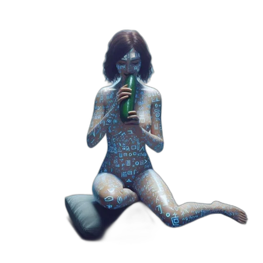robot, bottle, dress, creature, concept art, pixel art, fantasy art, vaporwave transparent PNG cut-out