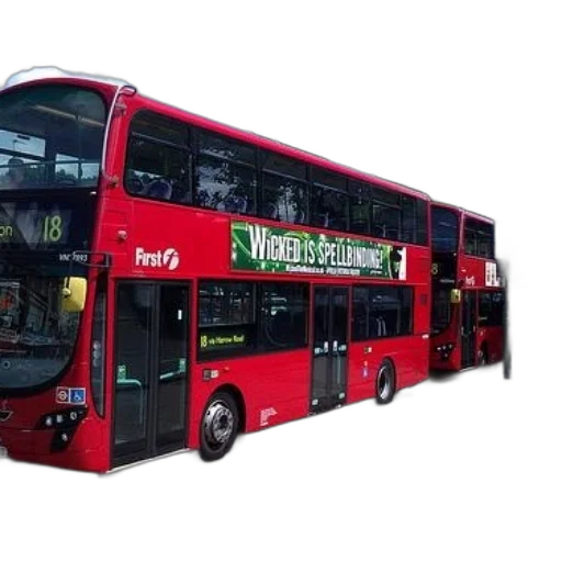 3d render, photorealistic, concept art, red, double-decker, buses, advertisement, wicked transparent PNG cut-out