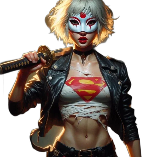 mask, comic book art, concept art, cyberpunk, fantasy art, red, female, character transparent PNG cut-out
