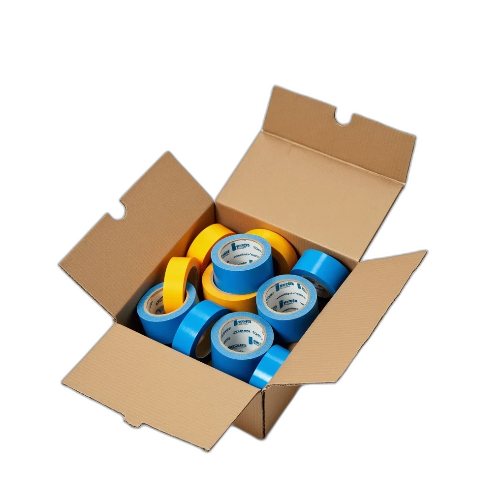 food, 3d render, blue, cardboard, box, filled, various, rolls transparent PNG cut-out