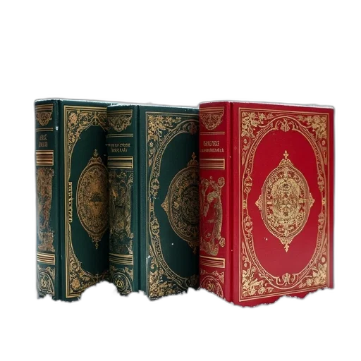 collection, three, classic, christmas, books, ornate, covers, each transparent PNG cut-out
