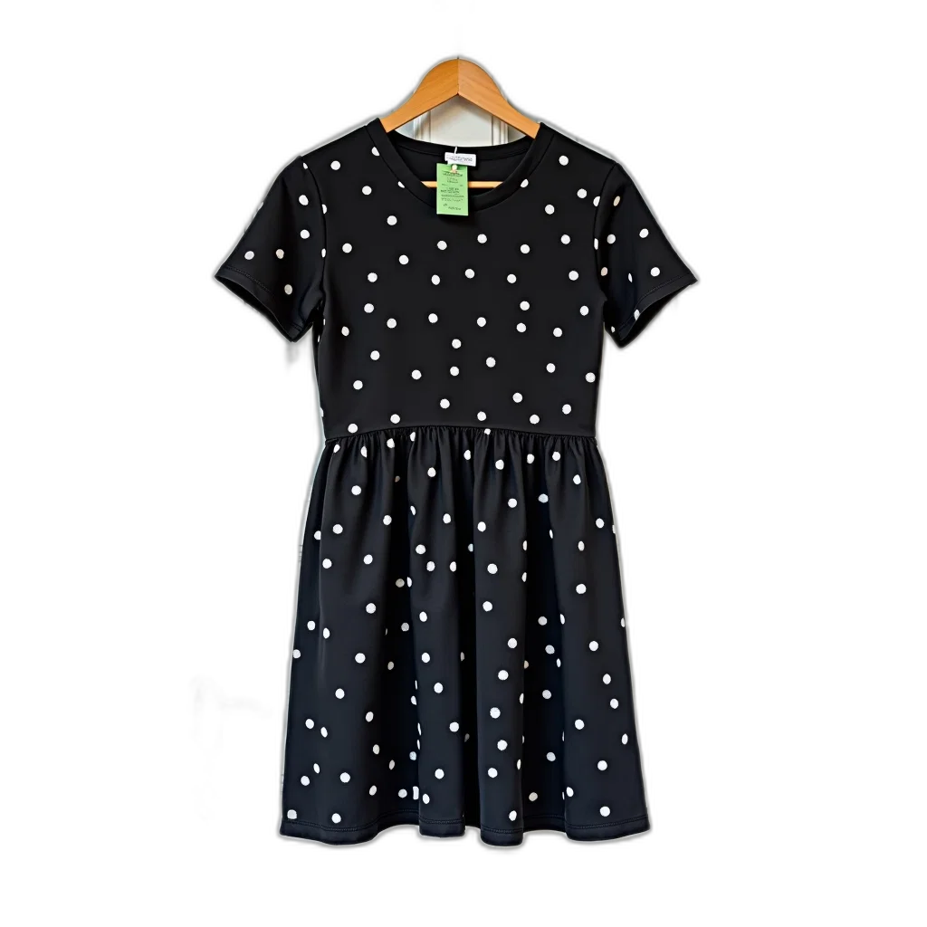 dress, monochrome, dark, black, white, polka, dots, hanging transparent PNG cut-out