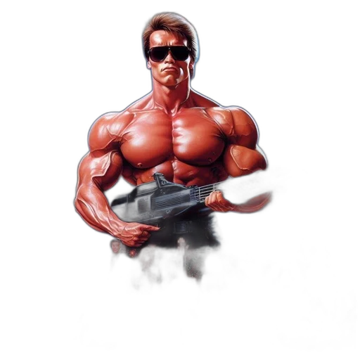 weapon, robot, comic book art, concept art, pixel art, photorealistic, muscular, man transparent PNG cut-out