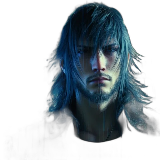 face, fantasy art, photorealistic, concept art, cyberpunk, blue, man, long transparent PNG cut-out