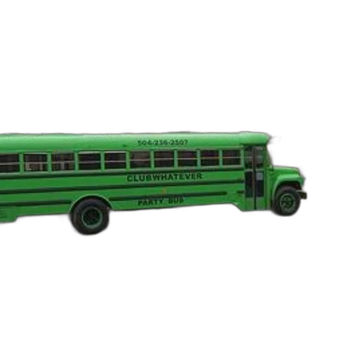 3d render, green, party, bus, words, clubwhatever, parked, front transparent PNG cut-out