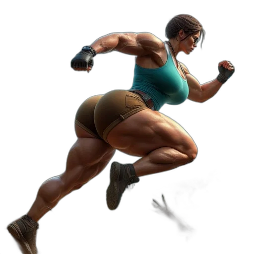 weapon, shoes, concept art, 3d render, photorealistic, pixel art, muscular, woman transparent PNG cut-out