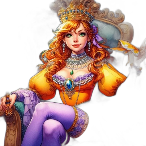 crown, jewelry, dress, staff, fantasy art, concept art, comic book art, photorealistic transparent PNG cut-out