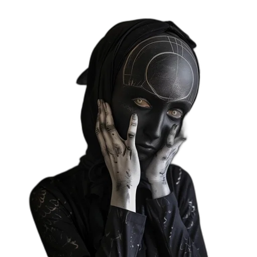mask, robot, face, jewelry, cyberpunk, concept art, photorealistic, 3d render transparent PNG cut-out