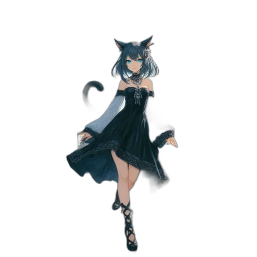 dress, staff, animal, concept art, anime, pixel art, fantasy art, monochrome transparent PNG cut-out