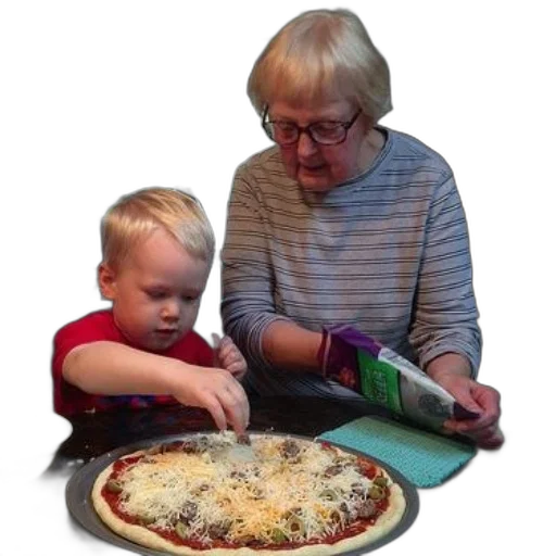 food, fire, woman, child, making, pizza, together, kitchen transparent PNG cut-out