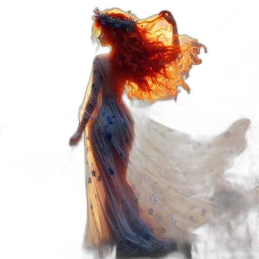 dress, hair, concept art, fantasy art, watercolor, photorealistic, fire, fog transparent PNG cut-out
