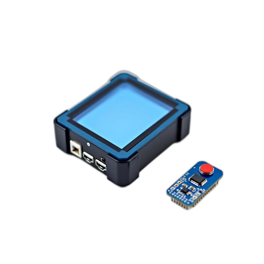 3d render, pixel art, blue, small, electronic, device, black, casing transparent PNG cut-out