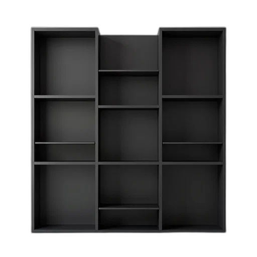 furniture, 3d render, dark, black, modern, geometric, shelving, unit transparent PNG cut-out