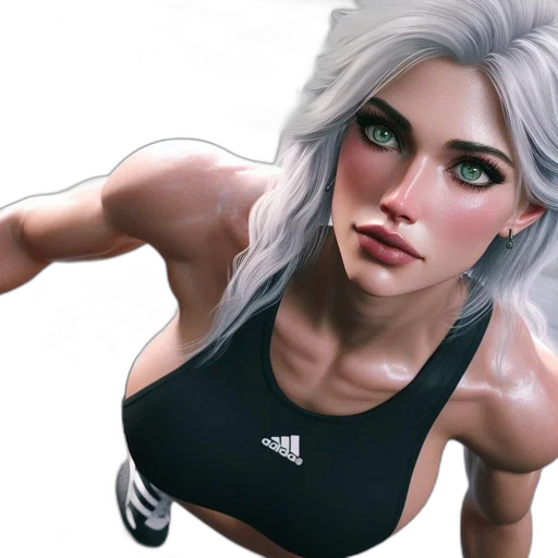 photorealistic, fantasy art, concept art, comic book art, adidas-clad, female, athlete, distinctive transparent PNG cut-out