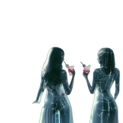 dress, robot, bottle, concept art, 3d render, vaporwave, cyberpunk, outer space transparent PNG cut-out