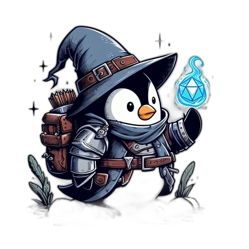 staff, concept art, fantasy art, pixel art, comic book art, stylized, penguin, character transparent PNG cut-out