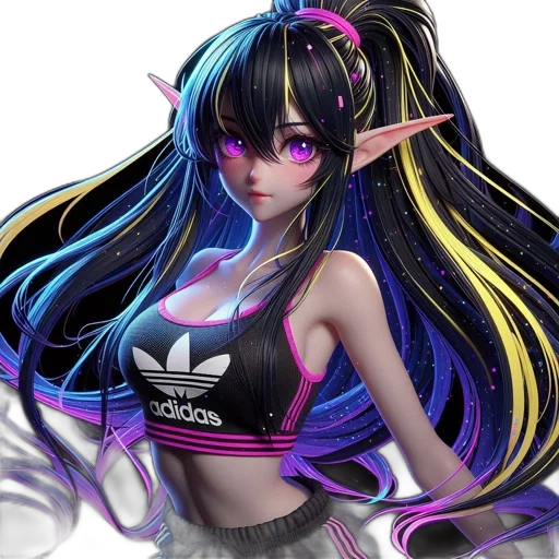 staff, dress, fantasy art, anime, cyberpunk, pixel art, neon lights, neon transparent PNG cut-out