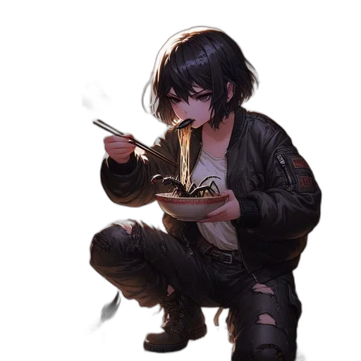 jacket, weapon, food, face, concept art, cyberpunk, fantasy art, comic book art transparent PNG cut-out