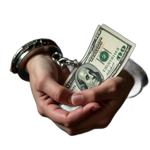 handcuffed, cash, banknotes, handcuffs transparent PNG cut-out