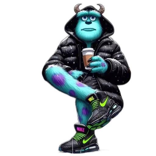 jacket, creature, animal, robot, concept art, vaporwave, 3d render, cartoon transparent PNG cut-out