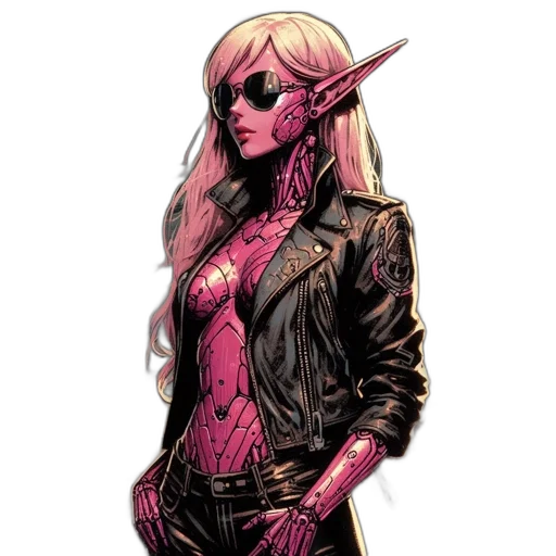 jacket, comic book art, concept art, cyberpunk, fantasy art, dark, red, woman transparent PNG cut-out