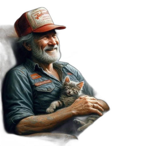 hat, animal, photorealistic, concept art, oil painting, pixel art, elderly, man transparent PNG cut-out