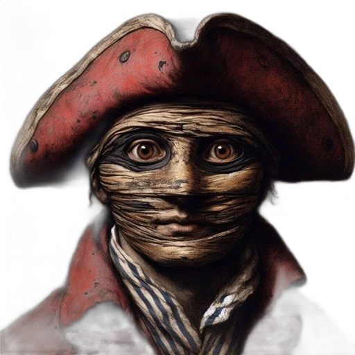 mask, face, hat, staff, photorealistic, 3d render, concept art, fantasy art transparent PNG cut-out
