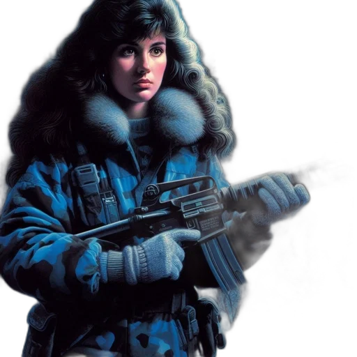 jacket, weapon, concept art, comic book art, photorealistic, cyberpunk, blue, night transparent PNG cut-out