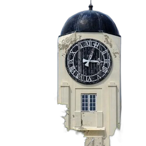 3d render, tall, clock, tower, black, dome, roof, large transparent PNG cut-out