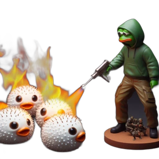 concept art, 3d render, pixel art, fire, armored, figure, green, skin transparent PNG cut-out