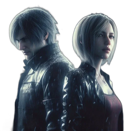 jacket, concept art, 3d render, pixel art, cyberpunk, two, individuals, stand transparent PNG cut-out