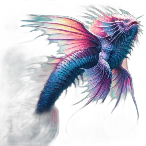 dragon, creature, animal, fantasy art, concept art, watercolor, photorealistic, underwater transparent PNG cut-out