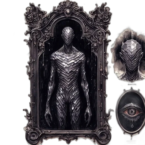 mask, creature, dress, face, concept art, fantasy art, 3d render, dark transparent PNG cut-out