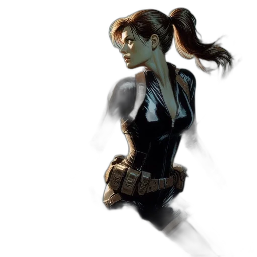 concept art, comic book art, fantasy art, photorealistic, dark, woman, tactical, outfit transparent PNG cut-out