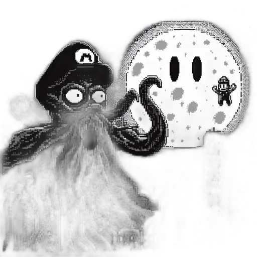 mask, hat, creature, robot, concept art, cartoon, monochrome, pixelated transparent PNG cut-out