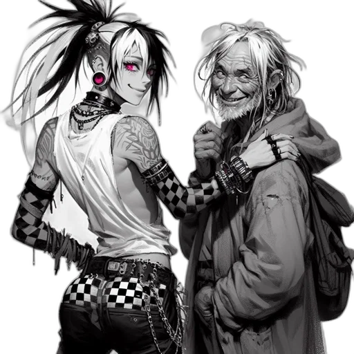 cyberpunk, comic book art, concept art, fantasy art, neon lights, monochrome, punk-inspired, youth transparent PNG cut-out