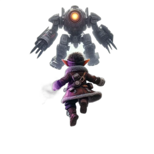 robot, weapon, creature, sword, concept art, pixel art, cyberpunk, 3d render transparent PNG cut-out
