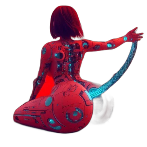 robot, dress, weapon, bottle, cyberpunk, concept art, 3d render, fantasy art transparent PNG cut-out