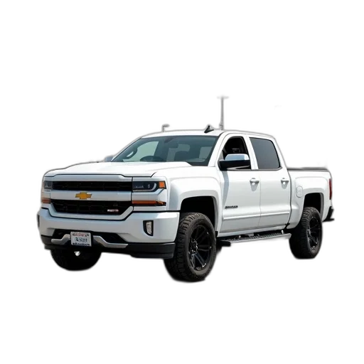 car, 3d render, photorealistic, white, chevrolet, pickup, truck, parked transparent PNG cut-out