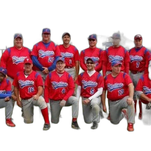 staff, baseball, team, wearing, red, jerseys, word, phillies transparent PNG cut-out