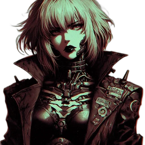 jacket, face, weapon, mask, cyberpunk, fantasy art, concept art, comic book art transparent PNG cut-out