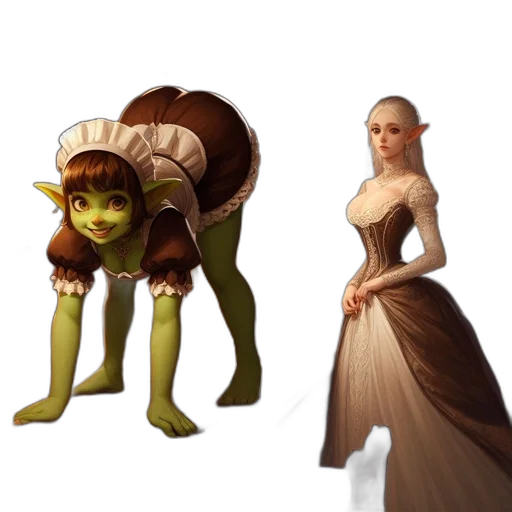dress, concept art, fantasy art, pixel art, 3d render, green, earth tones, goblin transparent PNG cut-out