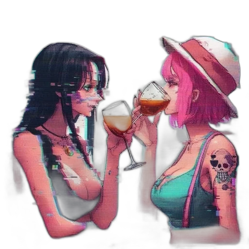 pixel art, concept art, fantasy art, photorealistic, two, women, sit, side-by-side transparent PNG cut-out