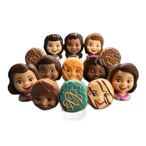 jewelry, array, animated, clay, figurines, display, varying, facial transparent PNG cut-out