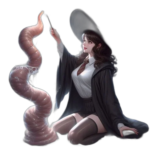 creature, staff, hair, dress, concept art, fantasy art, pixel art, 3d render transparent PNG cut-out