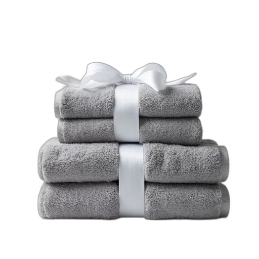 monochrome, stack, plush, grey, towels, neatly, arranged, white transparent PNG cut-out