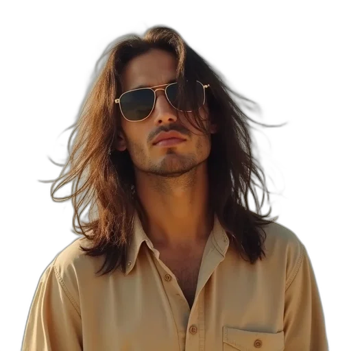 hair, jacket, face, staff, man, long, wearing, sunglasses transparent PNG cut-out