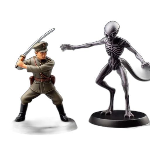 concept art, 3d render, outer space, two, figurines, occupy, tabletop, scene transparent PNG cut-out