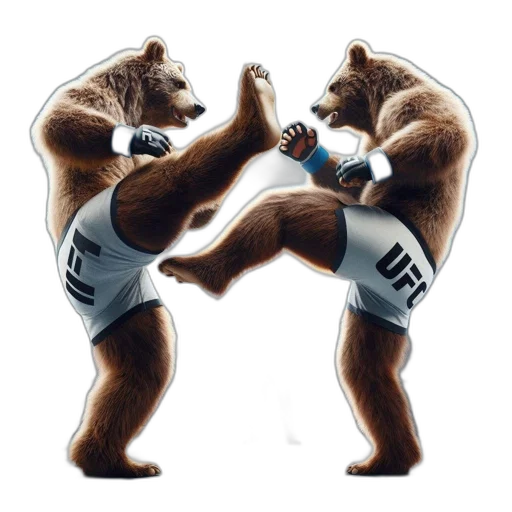 concept art, pair, large, bears, ufc, gear, fight, octagonal transparent PNG cut-out